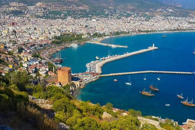 Alanya Catamaran Boat Tour with Sunbathing Swimming & Snorkelling - Starting at Çarşı Harbor and looping along Alanya’s main sights